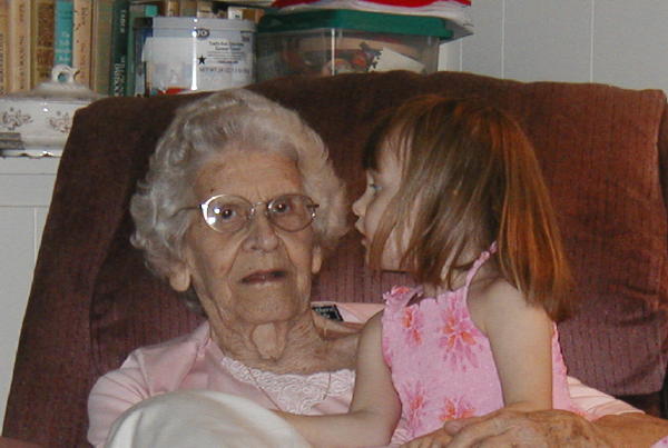 Sophie being held by Nannie (Susan's grandmother) during our first summer trip to Virginia